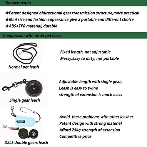 DELE Retractable Pet Leash, 7ft Pet Walking Leash for Small Pet up to 22lbs, Tangle Free, One Button Break & Lock,Mini Size And Portable (blue)