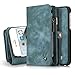 Leather Wallet Phone Case Card Holder Detachable Magnetic Slim Case with Zipper Storage , Blue , For 4.7 inches (iPhone 6/6S)