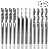 12 PCS Carbide END Mill Cutter, AFUNTA 4 PCS 1/8" CNC Router Bits Double Flute Tools + 8 PCS 1 Flute Single Edged Milling Cutter (2 types) for Nylon, Resin, ABS, Acrylic, PVC, MDF, Hardwood