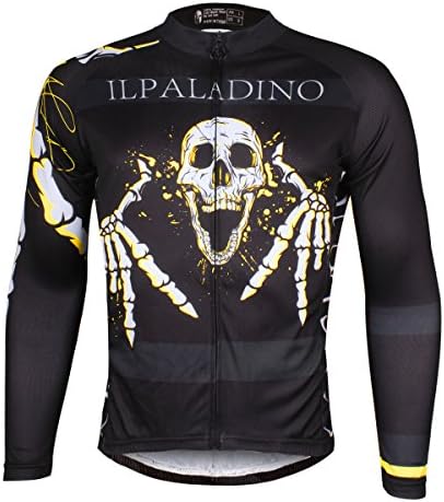 Men's Breathable Long Sleeve Cycling Jersey Quick Dry Skeleton Sports Biking Shirts (Medium)