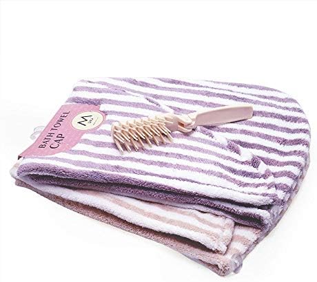 IGZOM Microfiber Hair Drying Wrap Towel, Super Absorbent Fast Dry Twist Head Towel for Wet Hair 2 Pack, for Women and Girls, Bonus Folding Comb