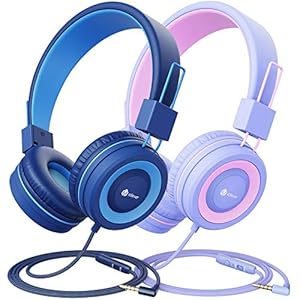 Kids-Headphones-2-Pack-iClever-Wired-Headphones-for-Kids-with-MIC-Volume-Control-Adjustable-Headband-Foldable-Headphones-Kids-on-Ear-for-SchoolTravelPhoneKindlePCMP3 iClever Kids Headphones 2 Pack, Wired Headphones for Kids with MIC, 85/94dB Volume Control, Adjustable Headband…