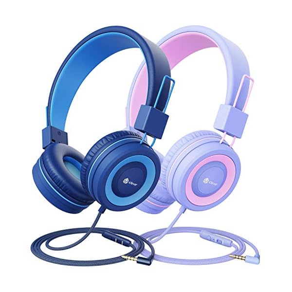Kids-Headphones-2-Pack-iClever-Wired-Headphones-for-Kids-with-MIC-Volume-Control-Adjustable-Headband-Foldable-Headphones-Kids-on-Ear-for-SchoolTravelPhoneKindlePCMP3 iClever Kids Headphones 2 Pack, Wired Headphones for Kids with MIC, 85/94dB Volume Control, Adjustable Headband…