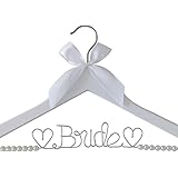 The Bride's Wedding Gift, Wooden Wedding Dress Gown Hanging Wire Letter Hanger (White and Silver Thread with Pearls)