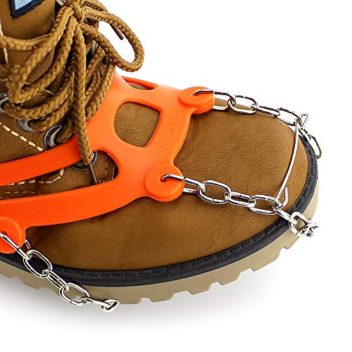 Ice Cleat Crampons And Tread ,Cleats for Walking, or Hiking on Snow and Ice,Cleat Over Shoe/Boot Anti Slip 10 Steel Crampon Slip-on Stretch Footwear (Orange, Large (US WOMEN:11-14/ MEN:8.5-13))