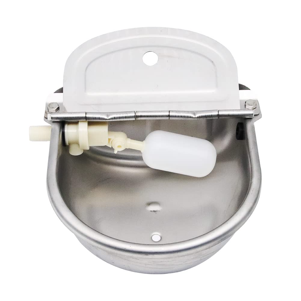 Automatic Water Bowl, Stainless Steel Cattle Drinking Waterer Dog Water Trough with Float Valve and Drain hole,for Horse Goat Cattle Pig Dog (without Pipe)