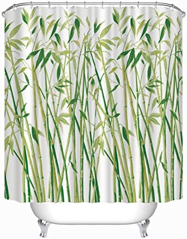 Moldiy Polyester Shower Curtain with Printed Green Bamboo Design,Waterproof and Mildew Free,72"x72"