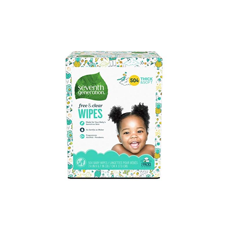 Seventh Generation Baby Wipes, Sensitive Protection with Flip Top Dispenser, White, unscented, 72 Count (Pack of 7…