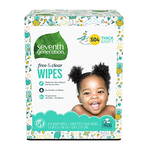 Seventh Generation Baby Wipes, Sensitive Protection with Flip Top Dispenser, White, unscented, 72 Count (Pack of 7…