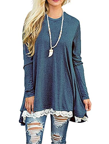 Angerella Christmas Shirts for Women Juniors Tops Shirts and Fashion Lace Blouses Navy,L