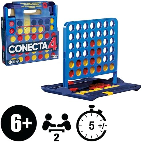 Juegos de Hasbro Oficiales, Juego Conecta 4, Estuche Todo en uno, Marcador de Puntos, Juegos para niños, 6+ - Versión español-portugués