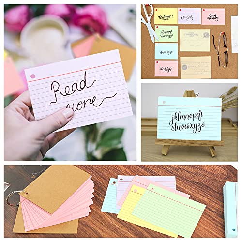 Koogel A7 Ruled Index Cards, 400Pcs Revision Cards Assorted Colours Record Cards for Office School Learning
