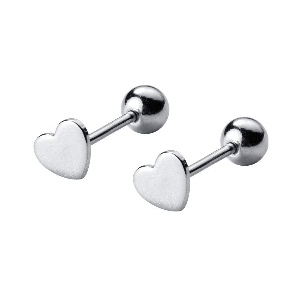 2Pcs 20G Love Heart Cartilage Earrings Sterling Silver Tragus Helix Barbell Piercing Studs for Women Girls