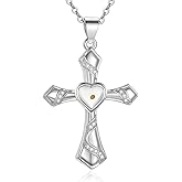 LES OSEWA Cross Necklace Sterling Silver Four Leaf Clover/Cardinal/Hummingbird/Dragonfly/Key/Mustard Seed Religious Cross Pendant Jewelry Christian Gifts for Women Men