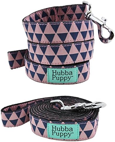 Blush and Navy Triangle Print Large 6 ft and Small 4 ft Leash by Hubba Puppy Durable Nylon Lead (Large (1" x 6ft))