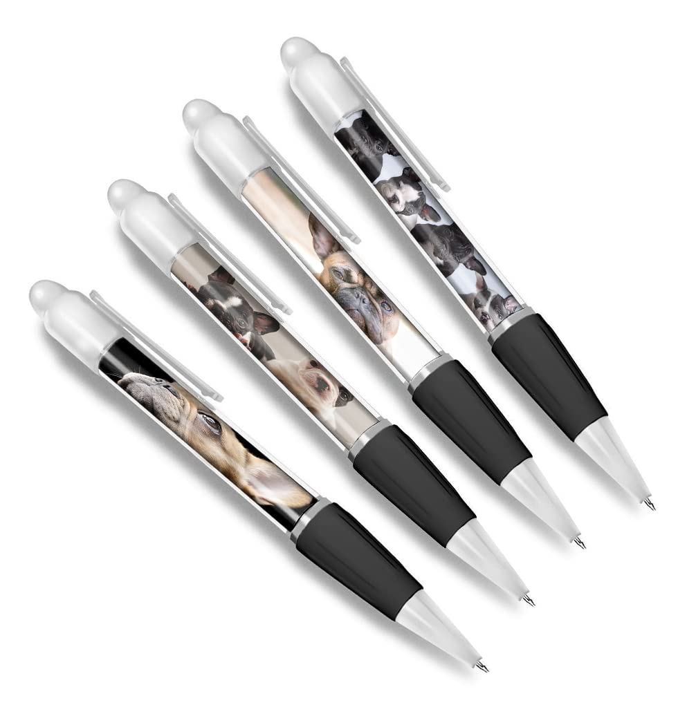 DV DESIGN Set of 4 French Bulldog White Ballpoint Pens - Frenchie Dog Puppy Animals Pets Friends Boys Girls Men Women Theme Pen #79337