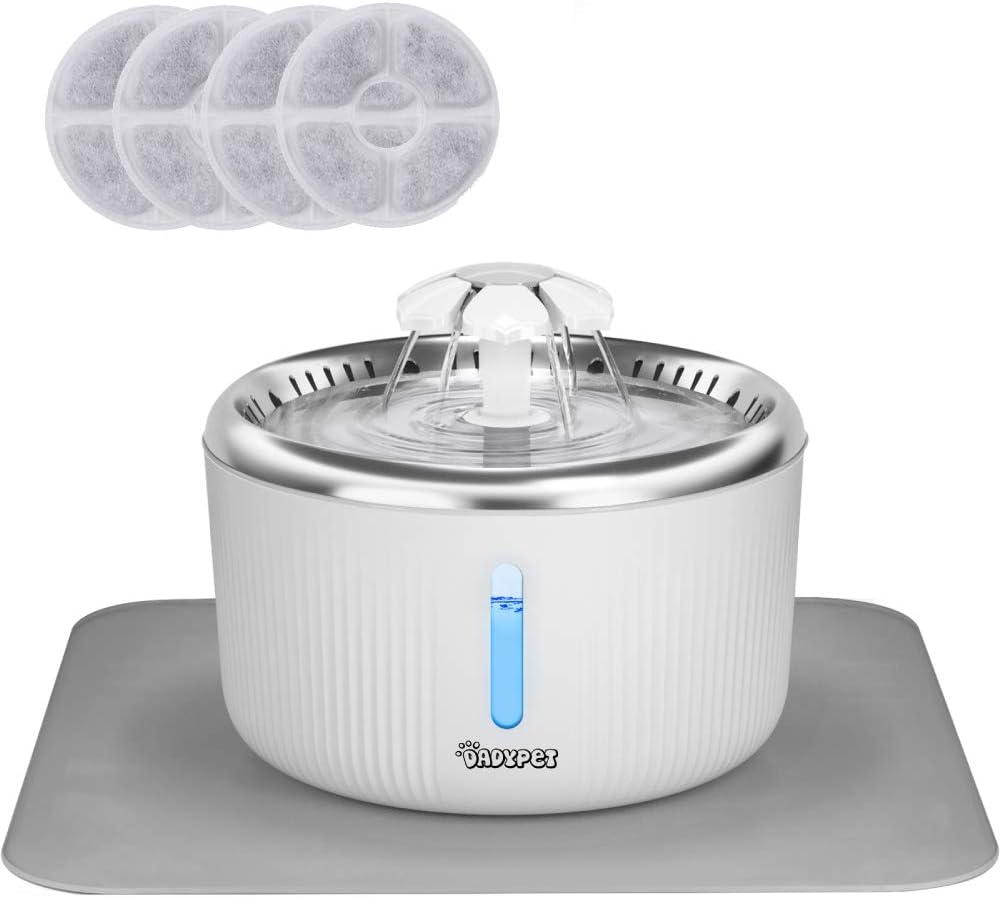 DADYPET Fuente para Gatos Acero Inoxidable,Bebederos Gatos Automaticos Silenciosa 2L,3 Modos Ajustable con 4 Filtros,Agua para Gato y Pequeño Perro