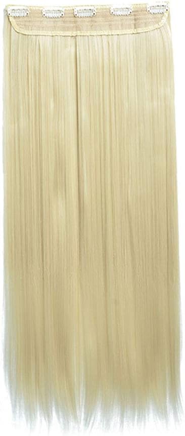 24" Hair Extensions 1 Piece 5 Clips 3/4 Full Head Long Straight Curly Hairpieces Bleach Blonde