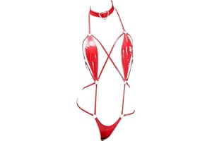 THSCWY Womens Patent Leather Strappy Bondage One Piece Swimsuit Gstring Thong Micro Bikini Sexy Bathing Suit for Beach Party