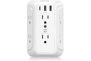 VINTAR Wall Charger, Surge Protector, 6 Outlet Extender with 3 USB Charging Ports (1 USB C, 3.4A) 900J Wall Mount Power Strip Multi Plug Outlets for Home Travel Office ETL Listed