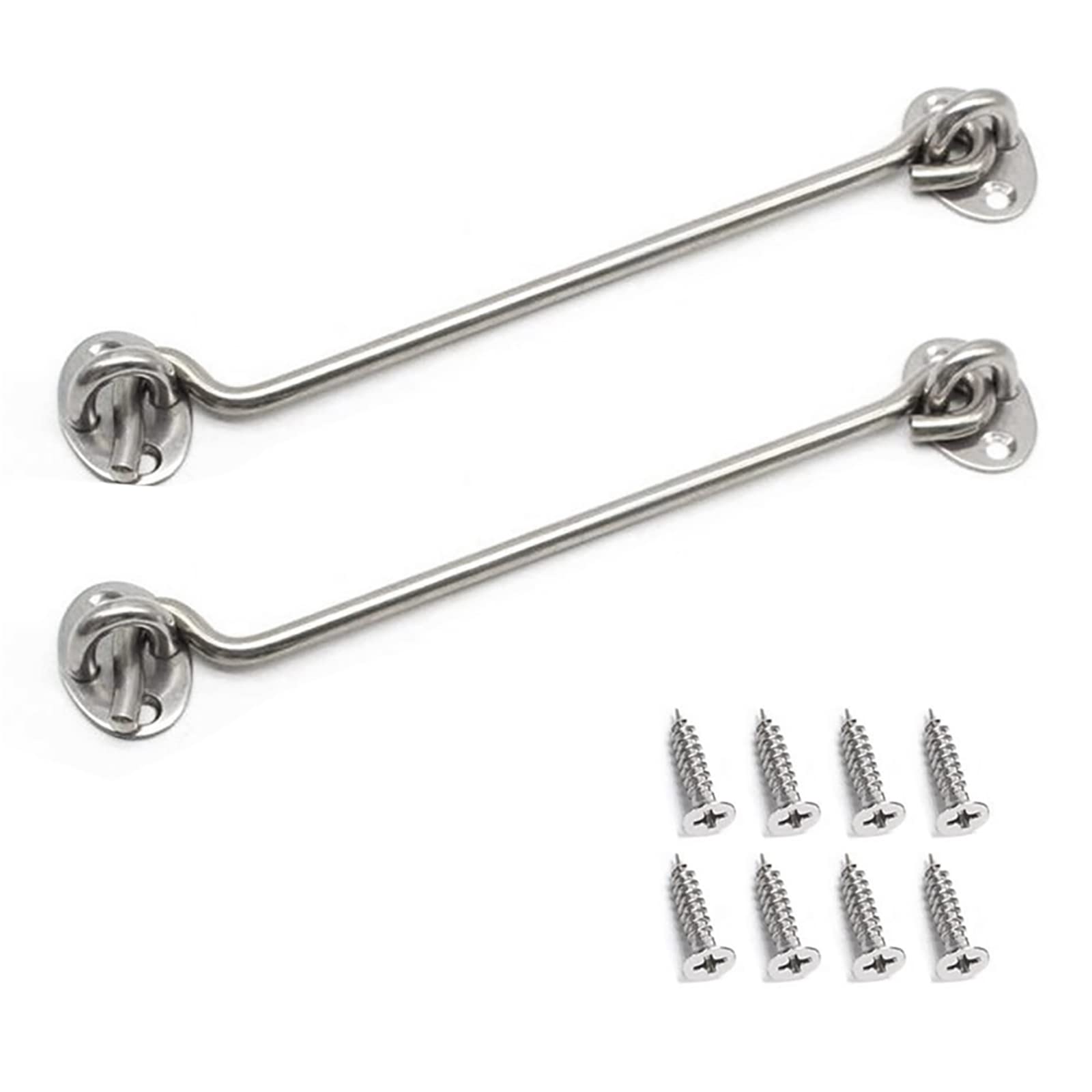 BuxiuGK 2 Pack Cabin Hook Eye Door Latch Stainless Steel 8 Inch/200mm with 8 Mounting Screws for Shed Doors Cabinet Doors