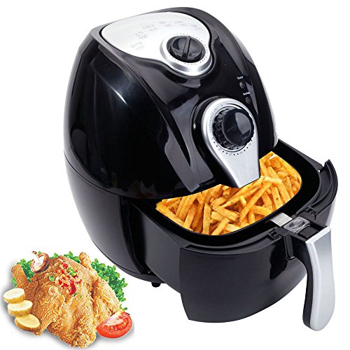 Click Here to See More Images GHP 1500W 4.4-Quart Fryer Pan Capacity Adjustable Temperature Black Electric Air Fryer