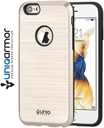 Iphone 6 Plus case, Iphone 6S Plus case, UniqArmor [Alluminio Series] 5.5 Inch Brushed Aluminum Look Slim Fit Heavy Duty Hard TPU Protection, Dual Guard Protection (Gold)…