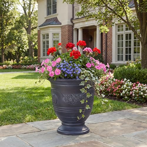 Christopher Knight Home Rewol Round Concrete Planter, Garden Flower Pot with Dr…
