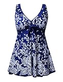 NONWE Women's Plus-Size Swimsuit Retro Print Adjustable Straps Two Piece Tankini Swimwear 612108222-6XL (US 20W)