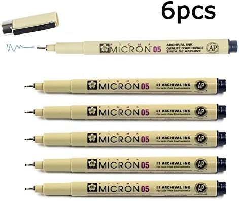 Pm0606 6pcs Sakura Pigma Micron Pens Series Tip Size 05 ( 0.45mm Line Width to Choose From: Drawing, Sketching, Writing(BLACK) (05)