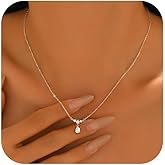 925 Sterling Silver Teardrop Necklace for Women 14K Gold Plated Dainty Cubic Zirconia Drop Bridal Crown Pendant Necklace to Daughter Mom Sparkling Diamond Charm Chain Valentine's Day Jewelry Gifts
