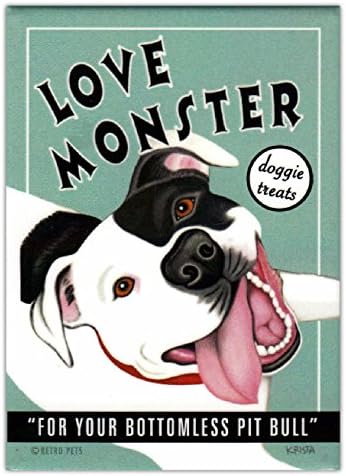 Retro Dogs Refrigerator Magnets - Pit Bull Love Monster Dog Treats - Art by Retro Pets
