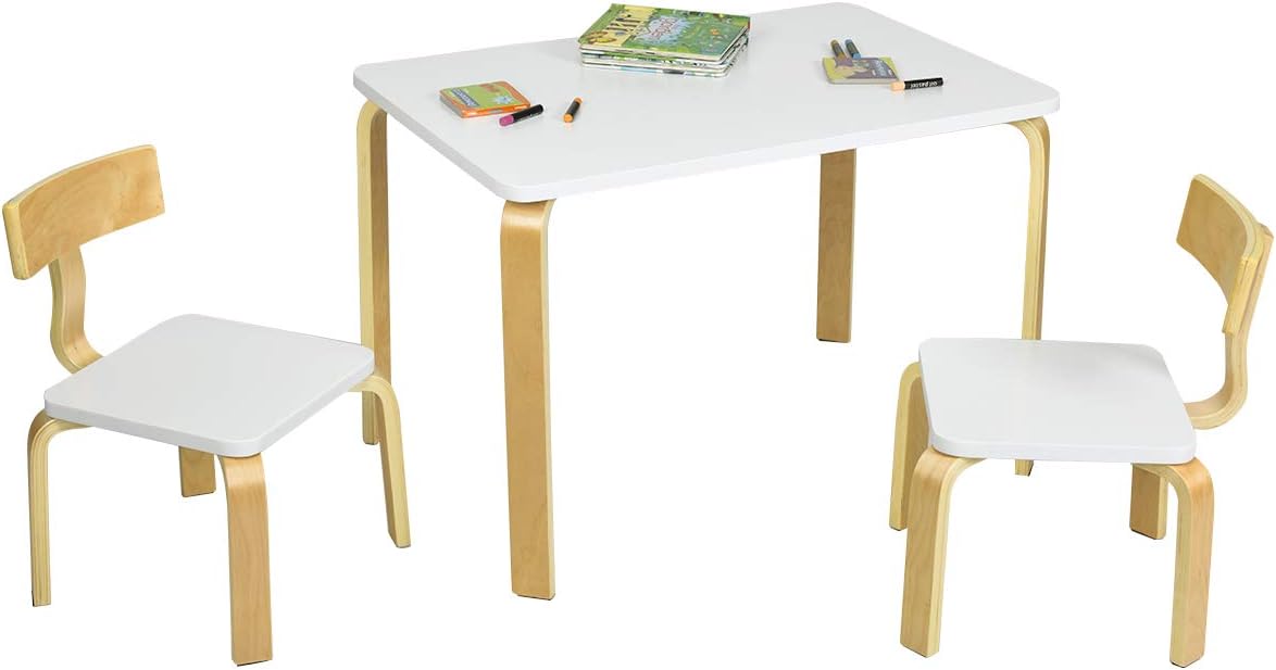 COSTWAY Juego de 1 Mesa y 2 Sillas para Niños Grupo de Mueble de Madera