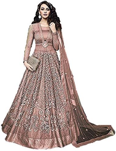 Deepmala Overseas Women's Lehenga Style Anarkali Salwar Suit with Pants (Pink, Free Size)