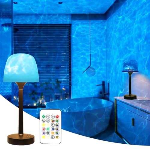 GUIGUZHJ Lámpara de ducha impermeable e inalámbrica, luz de ducha recargable con 16 efectos de onda de color, lámpara de baño con control táctil y mando a distancia, iluminación ambiental