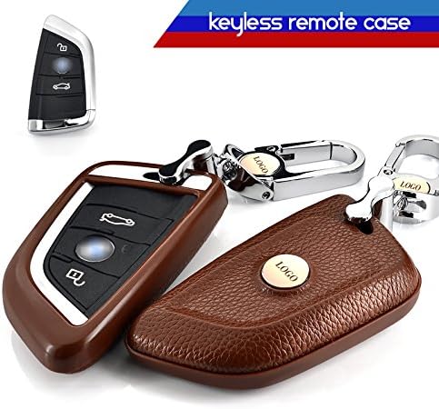 Saibon Motorsport Brown Leather Layer in Hard Plastic Keyless Remote Entry Fob Case Cover for BMW Series 2 New X5 X6