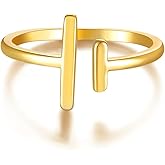 GNIRTSI Gold Ribbed Ring for Women 14K Gold Plated Minimalist Stack Cubic Zirconia Bar Station Ultra Thin Band Finger Jewelry