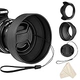 Veatree 58mm Lens Hood Set, Collapsible Rubber Lens Hood with Filter Thread + Reversible Tulip Flower Lens Hood + Center Pinch Lens Cap + Microfiber Lens Cleaning Cloth