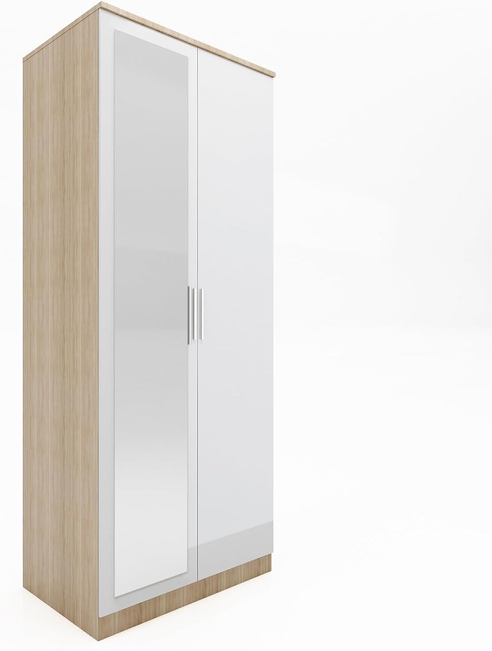 ELEGANT White High Gloss Wardrobe with Mirror - Modern Bedroom Furniture