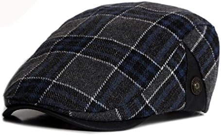 Anshili Men‘s Plaid Hat Wool Blend Ivy Cap Warm Beret (A)