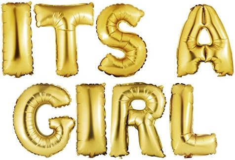 16" Set of Shining Golden "ITS A GIRL" Letters/ Alphabets Foil Balloons | Baby Girl Shower Balloons | Happy Birthday Occasion Party Decorations Alphabetic Balloons (Set of 8)