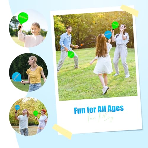 INPODAK Beach Bat and Ball Set, Kids Wooden Paddle Ball, Beach Ball Racket Set, Wood Racket Game- 2 Paddles 4 Birdies 2 Balls, Garden Family Game Toys for Boys Girls Teens Years Old