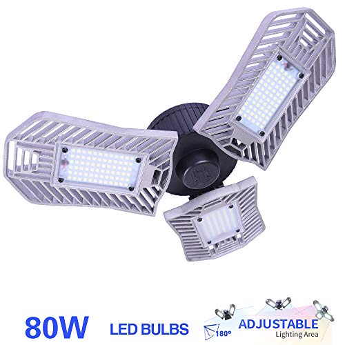 80W LED Garage Light, E26 Garage Lighting 8000 Lumens, led Garage Ceiling Lights, Garage Light Bulbs,Work Lights for Garage, Workshop, LED High Bay Lights(80w”Standard” Daylight)