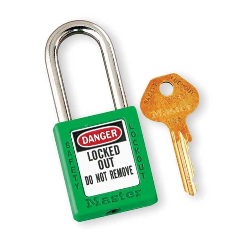 Green Zenex™ thermoplastic Safety Padlock, 38mm Wide with 38mm Shackle, keyed Different