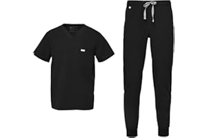 FIGS Leon Top & Tansen Pants Scrub Set for Men — Classic V-Neck, Jogger, Anti-Winkle, 4-Way Stretch
