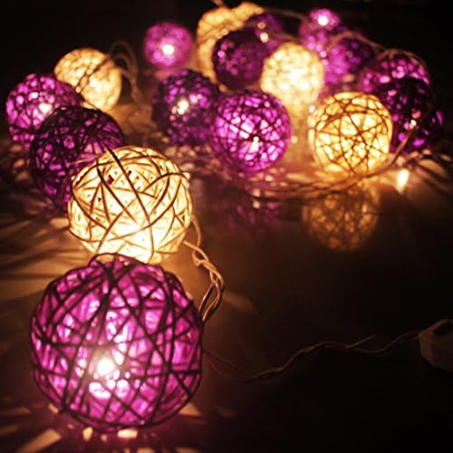 Wishlanlan Rattan Ball String Lights,13.1Feet 20 LED Fairy Light for Indoor,Outdoor ,Bedroom,Curtain,Patio,Lawn,Landscape,Fairy Garden,Home,Wedding,Holiday,Christmas Tree,Party (White+Purple)