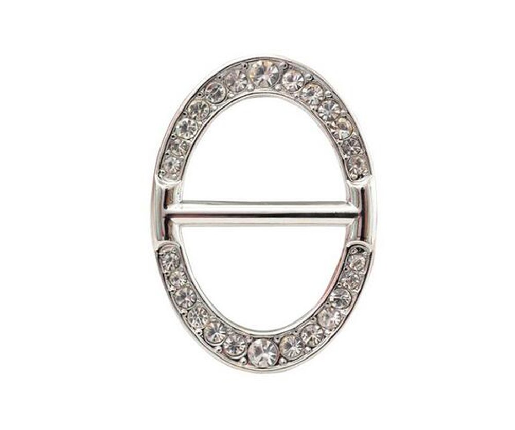 Luxury Fashionable Oval Rhinestone Metal Scarves Buckle Silk Sarf Clasp Clips Clothing Neckerchief Ring Wrap Holder for Women Girls Xmas Gift (Silver)