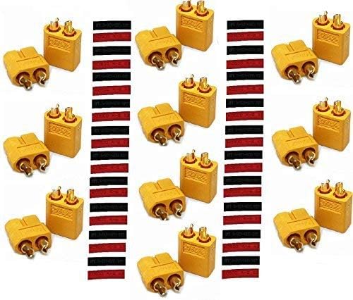 TuoTu XT60 Connectors 10 Pair Male Female Power Plugs with Heat Shrink for RC Lipo Battery