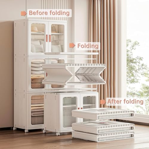Double Layer Foldable Storage Box, Extra Large Dual Opening Storage Organizer, Stackable Bins with Lids & Wheels, Clothes Snacks Toys & Books, Collapsible Container for Home Office Outdoor Car (2Pcs)