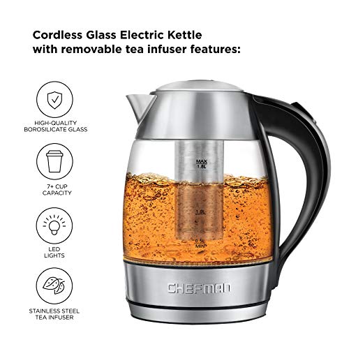 Chefman 1.8L Digital Electric Glass Kettle+ w/ RapidBoiling & 7